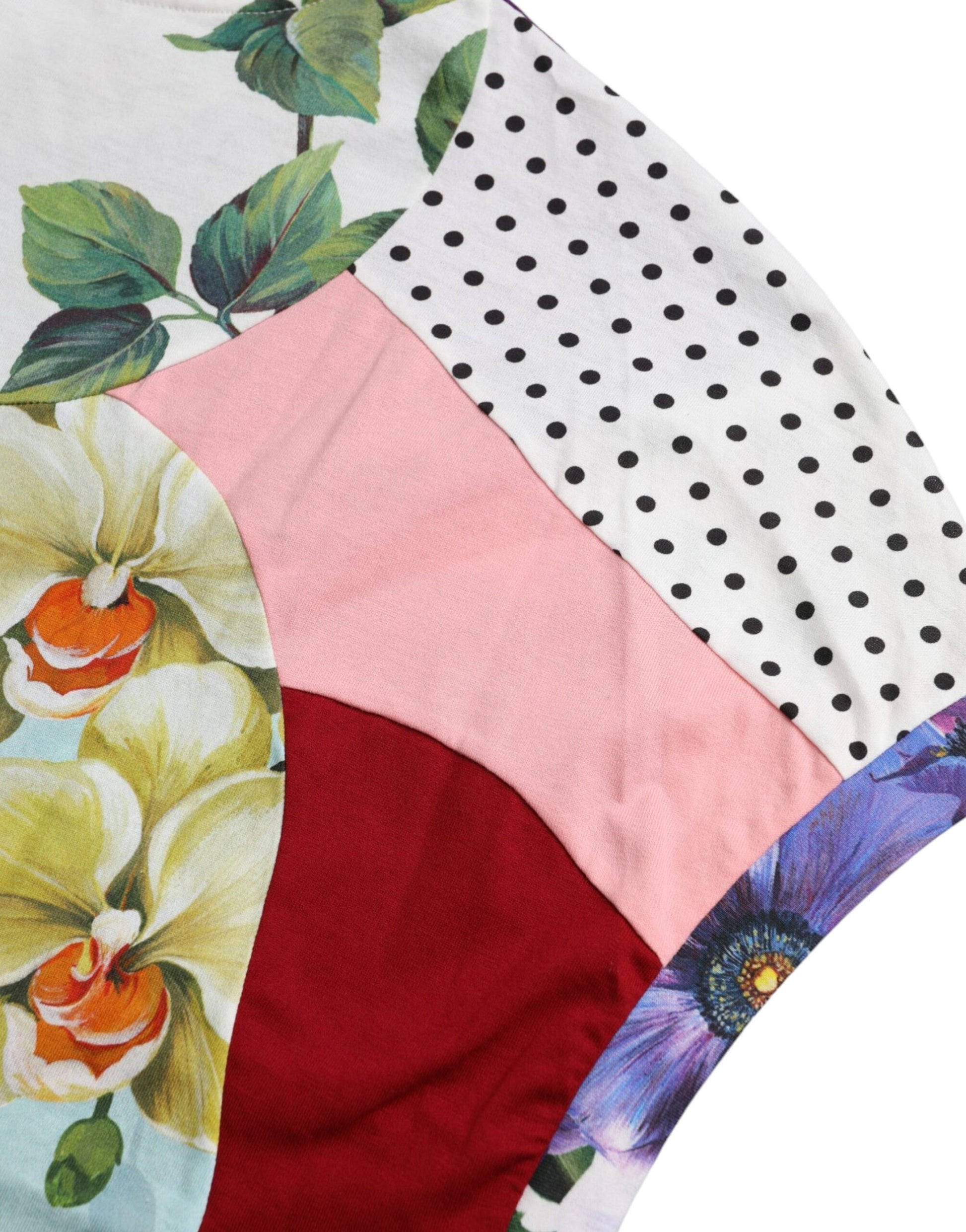 Mehrfarbiges Patchwork-Blusenoberteil aus Baumwolle und Seide