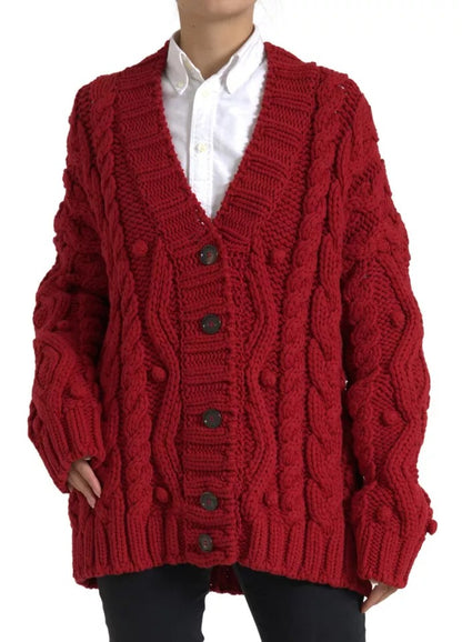 Roter Wollstrick-Cardigan mit Knopfleiste