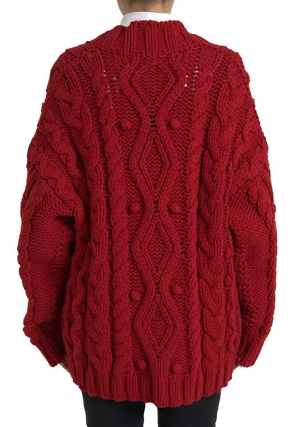 Roter Wollstrick-Cardigan mit Knopfleiste
