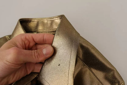 Seidenoberteil mit aufgestickter Krone und DG-Motiv in Metallic-Gold