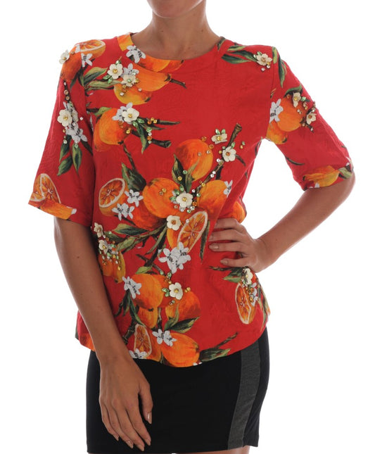 Verzierte Crêpe-Bluse mit Blüten-Print