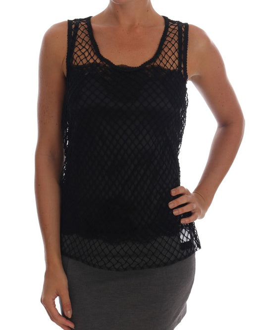 Elegante ärmellose Camisole-Bluse aus schwarzer Spitze