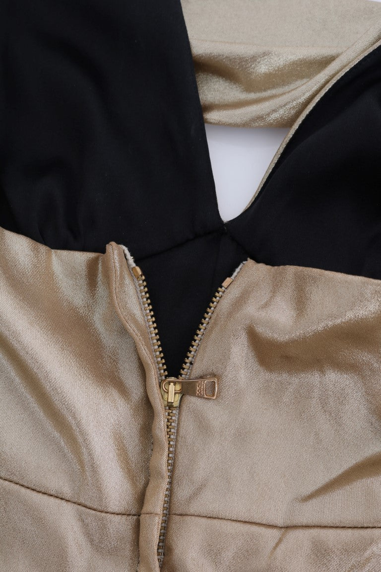 Bodysuit-Strampler aus Stretch-Seide in Gold und Schwarz