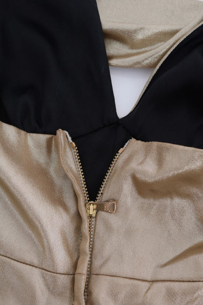 Bodysuit-Strampler aus Stretch-Seide in Gold und Schwarz