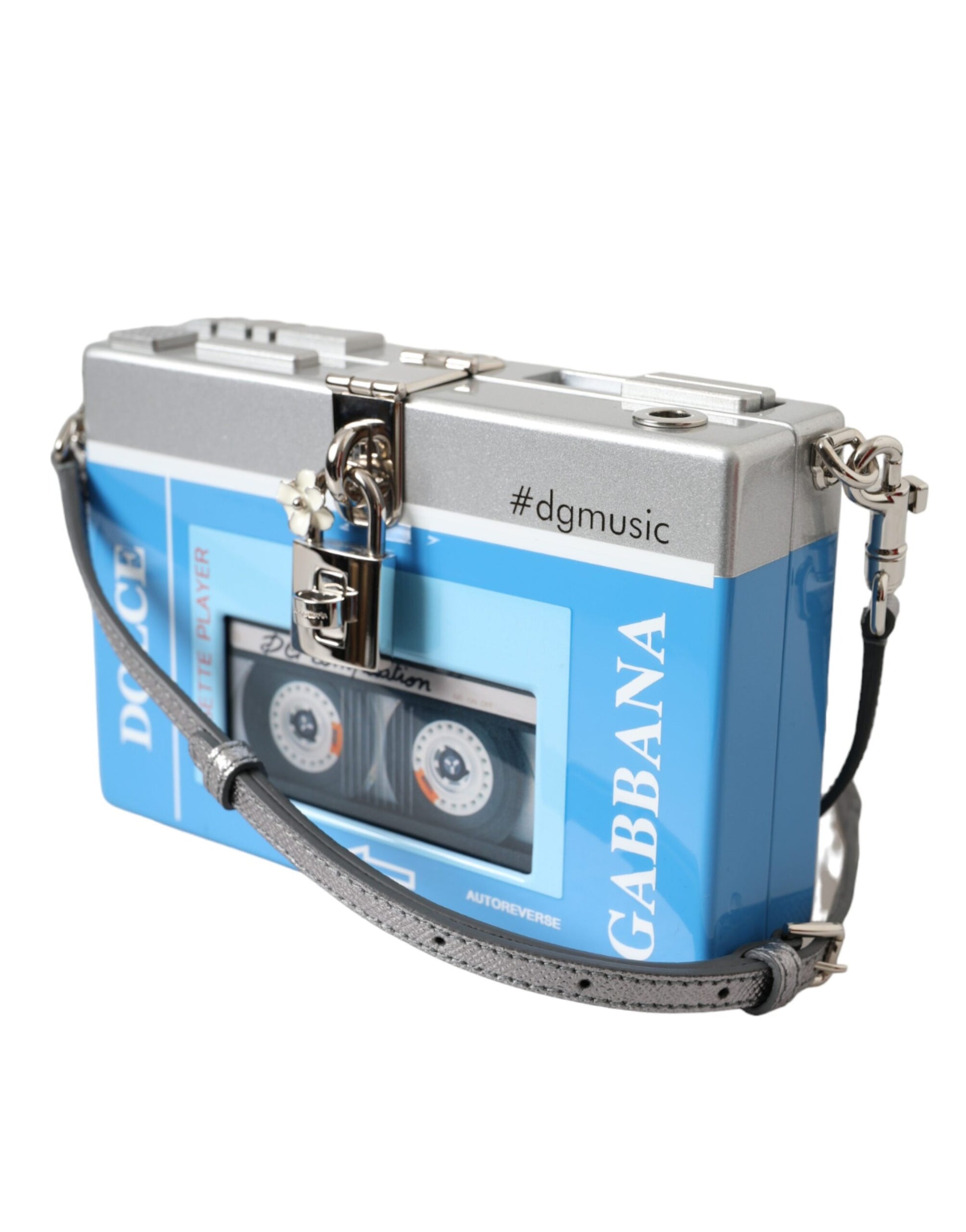 Mehrfarbige Walkman-Clutch aus Holz und Leder mit Umhängetasche