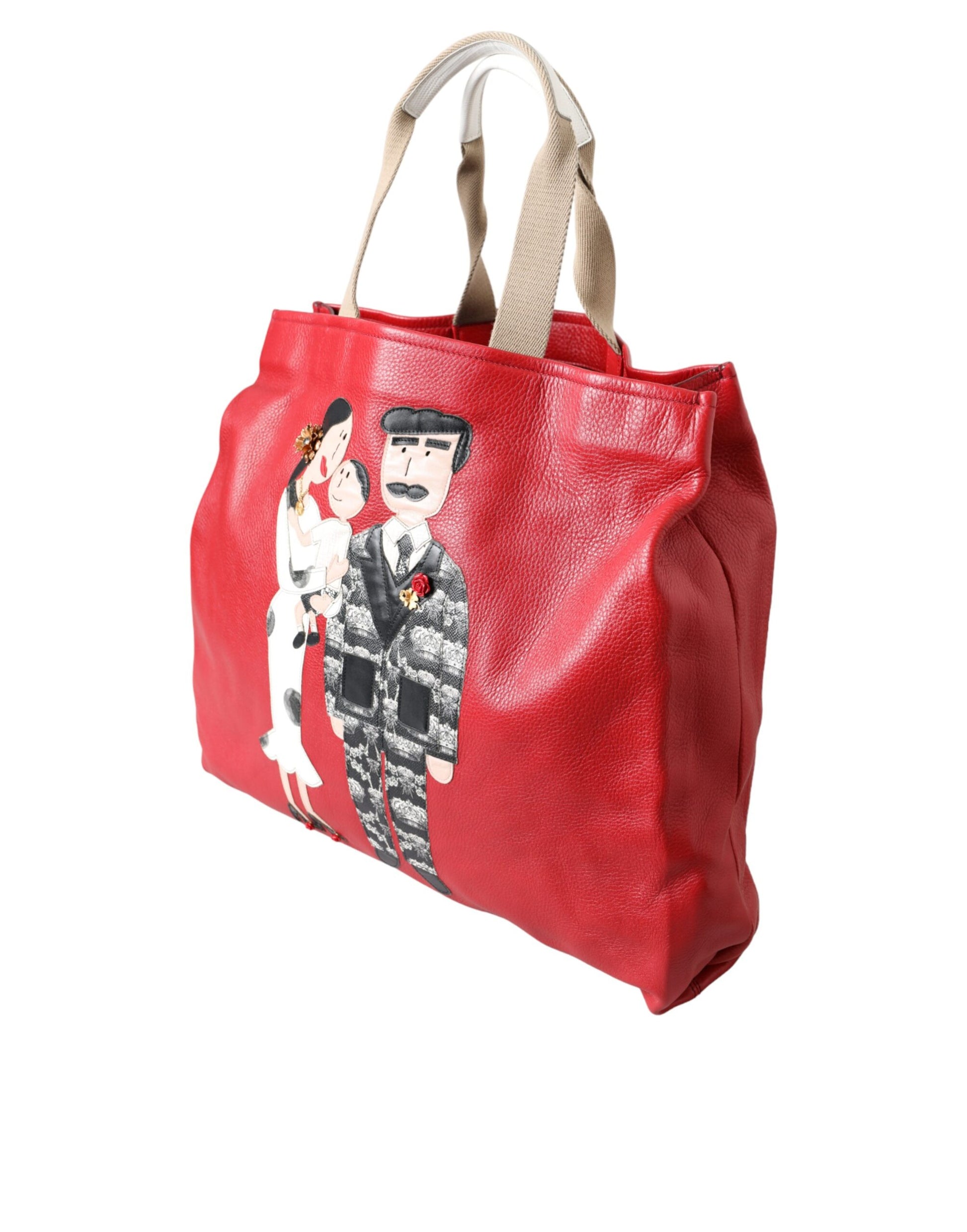 Rote Einkaufstasche aus Leder mit #DGFamily-Patch