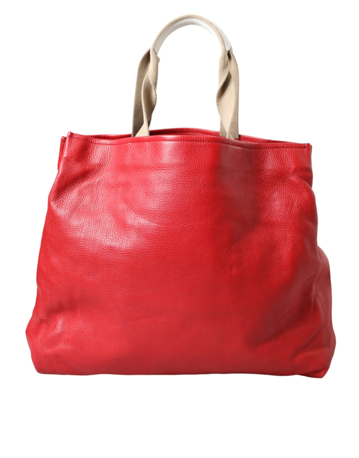 Rote Einkaufstasche aus Leder mit #DGFamily-Patch