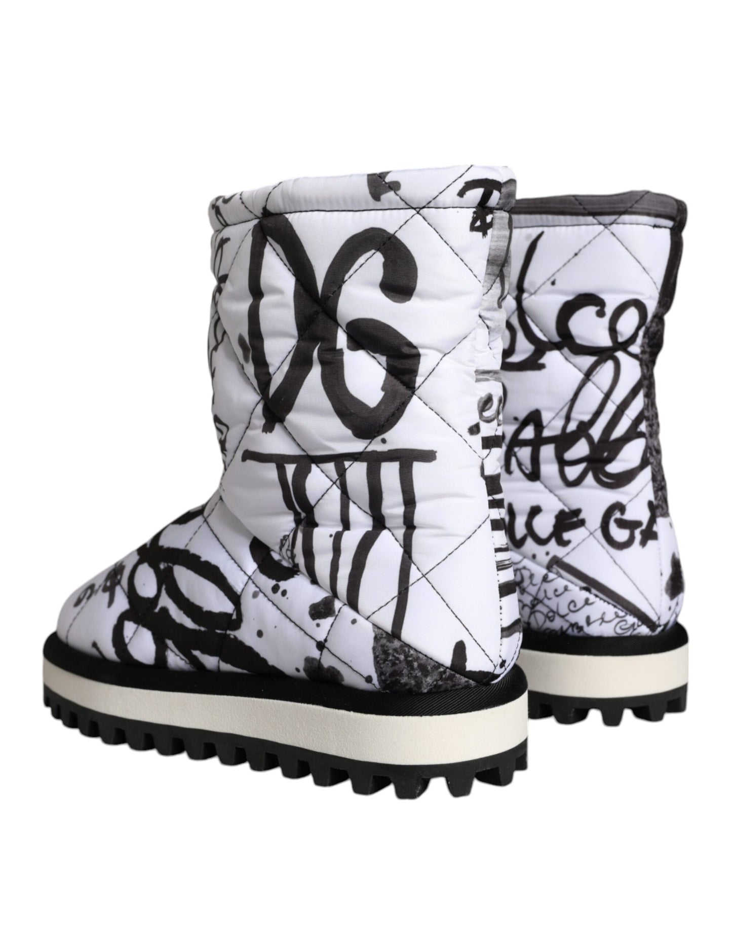 Weiße, gepolsterte Stiefel mit Logo-Print, wadenlang