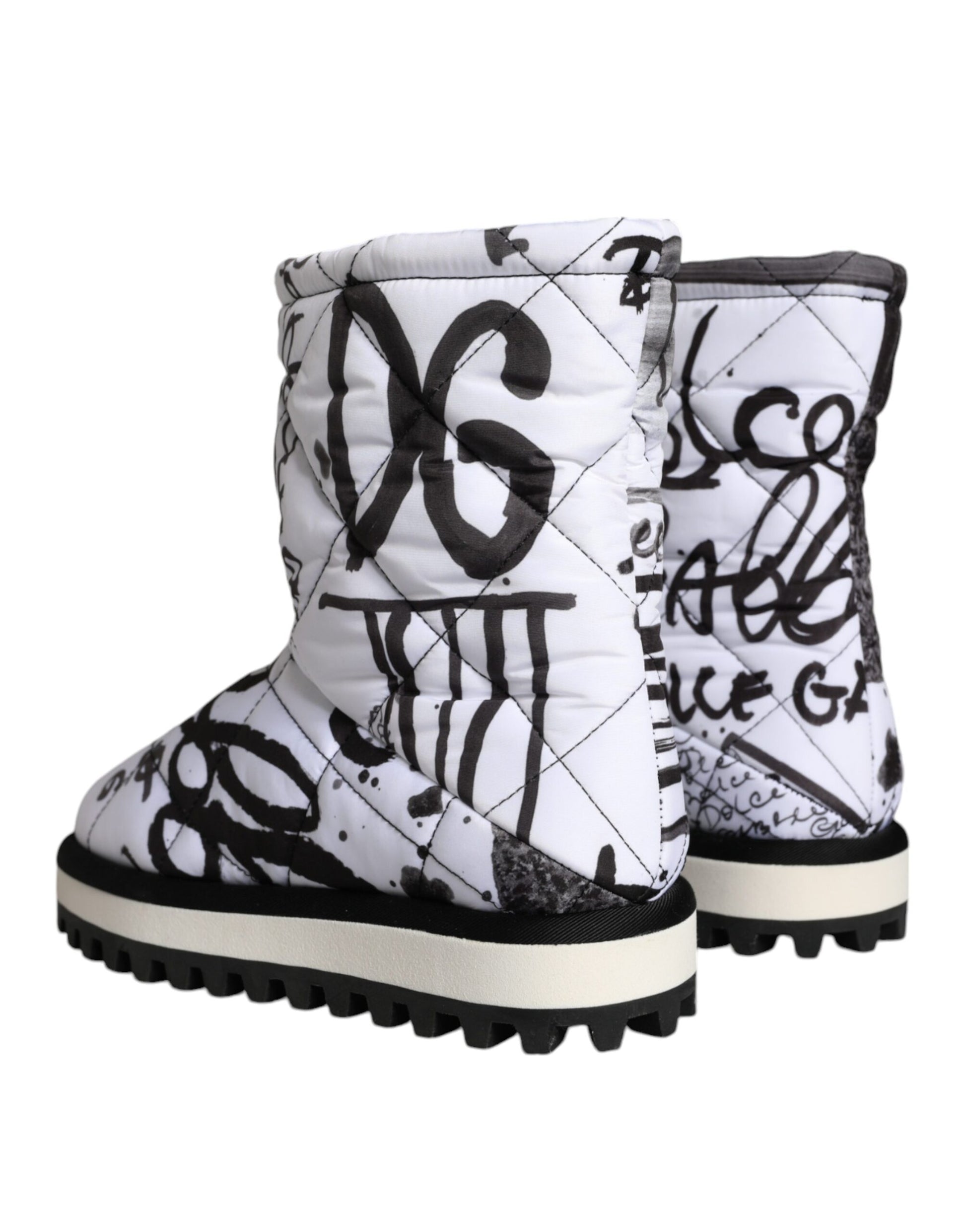 Weiße, gepolsterte Stiefel mit Logo-Print, wadenlang