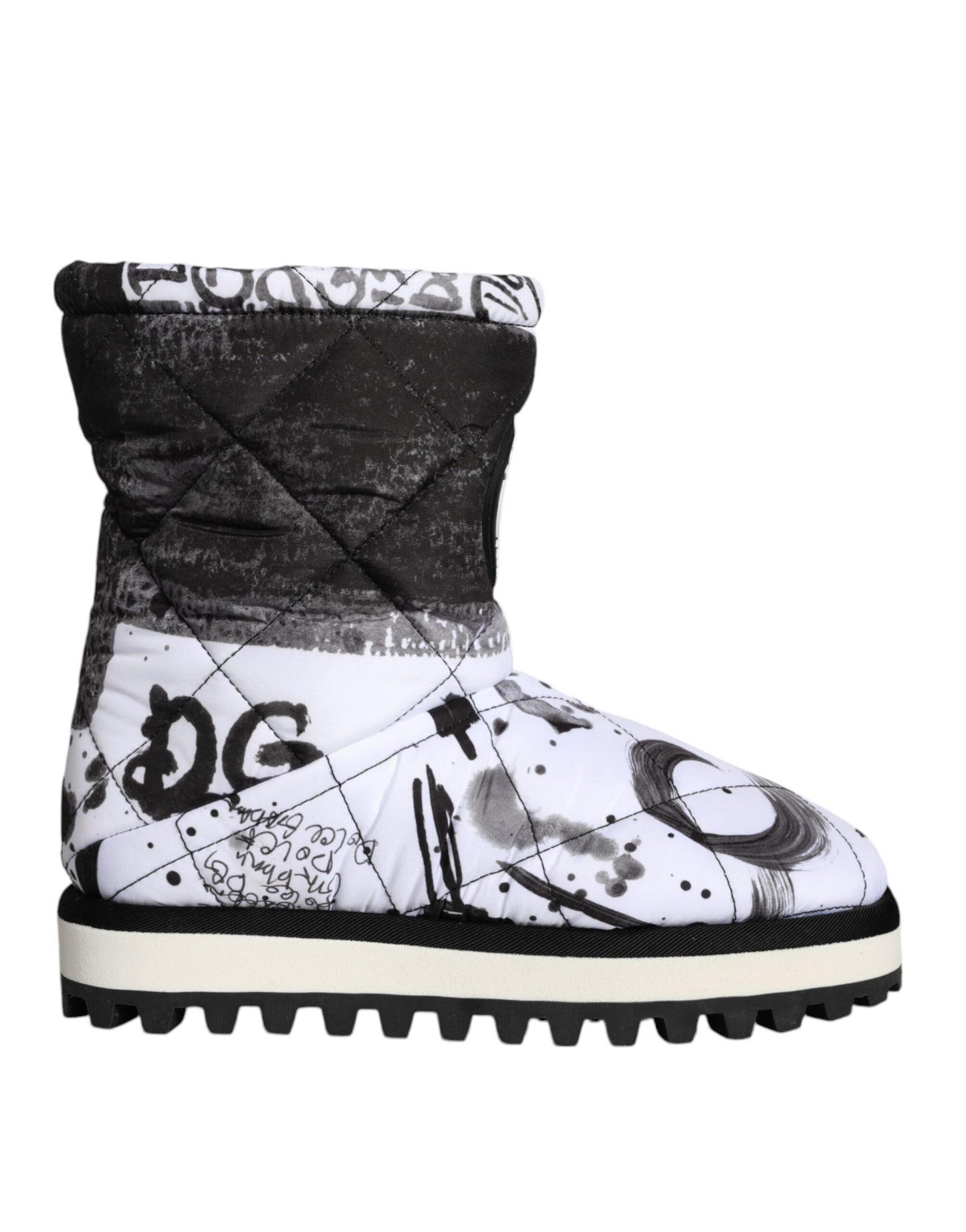 Weiße, gepolsterte Stiefel mit Logo-Print, wadenlang