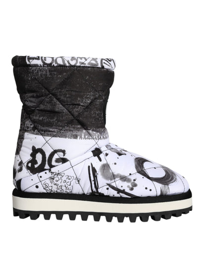 Weiße, gepolsterte Stiefel mit Logo-Print, wadenlang