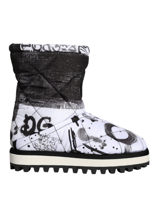 Weiße, gepolsterte Stiefel mit Logo-Print, wadenlang