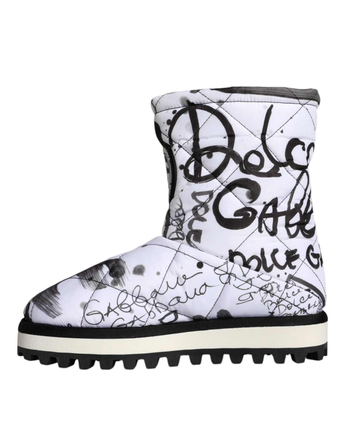 Weiße, gepolsterte Stiefel mit Logo-Print, wadenlang
