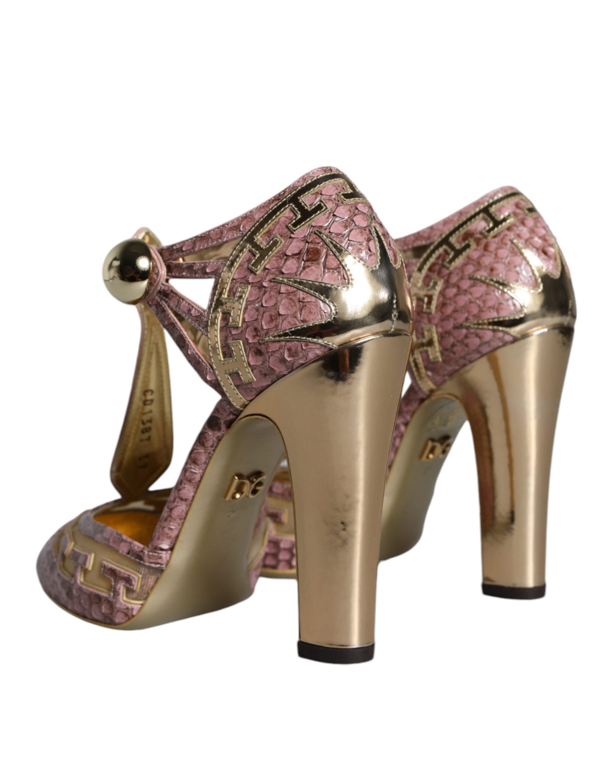 Rosa Gold Leder Pumps T-Riemchen Sandalen Schuhe