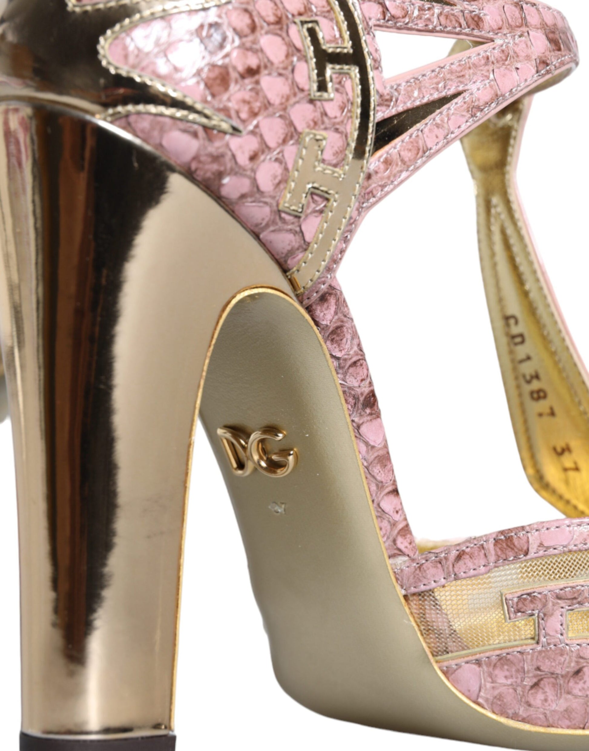 Rosa Gold Leder Pumps T-Riemchen Sandalen Schuhe