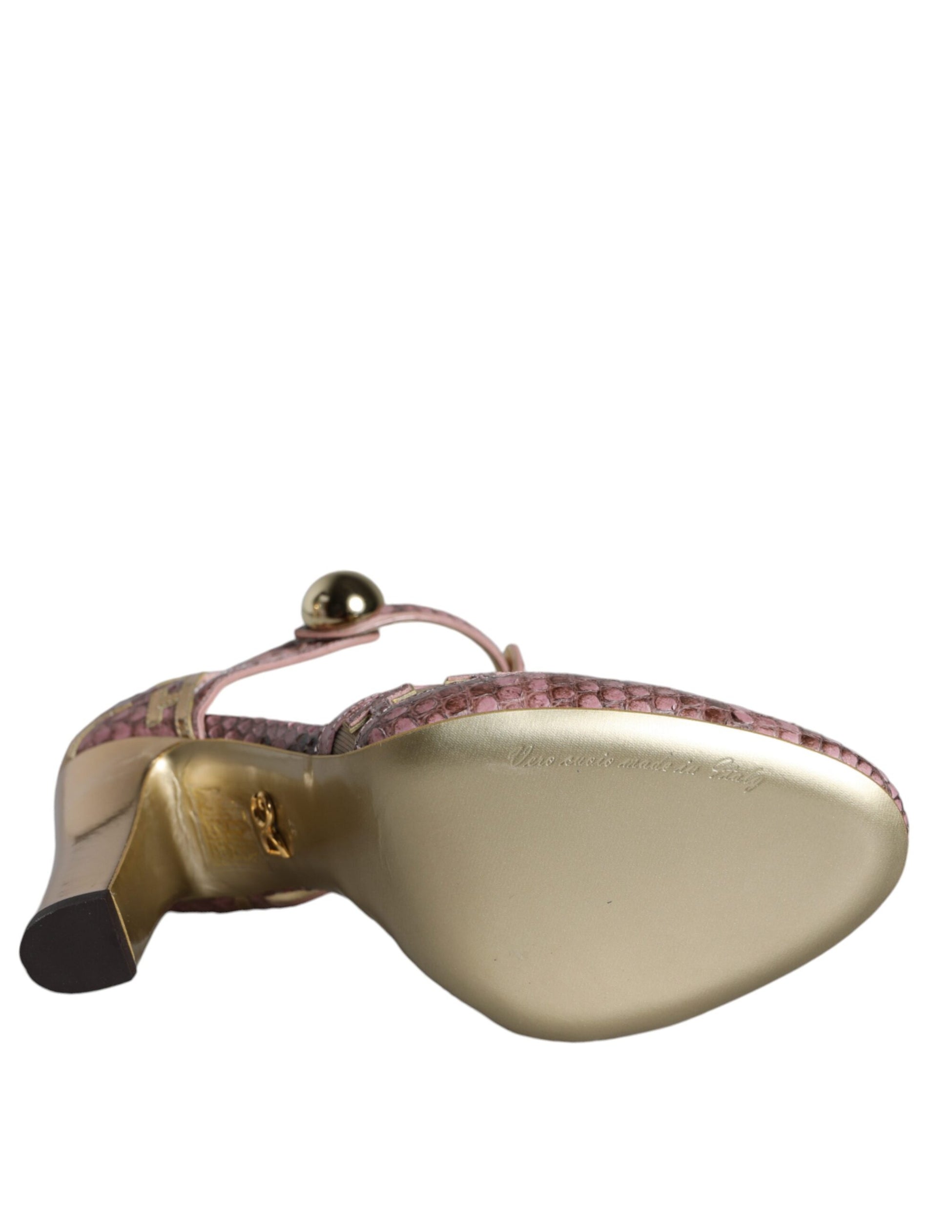 Rosa Gold Leder Pumps T-Riemchen Sandalen Schuhe