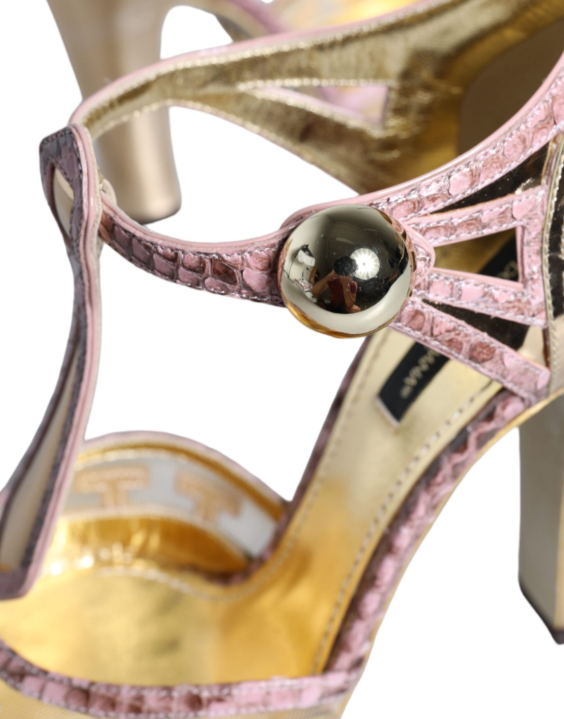 Rosa Gold Leder Pumps T-Riemchen Sandalen Schuhe