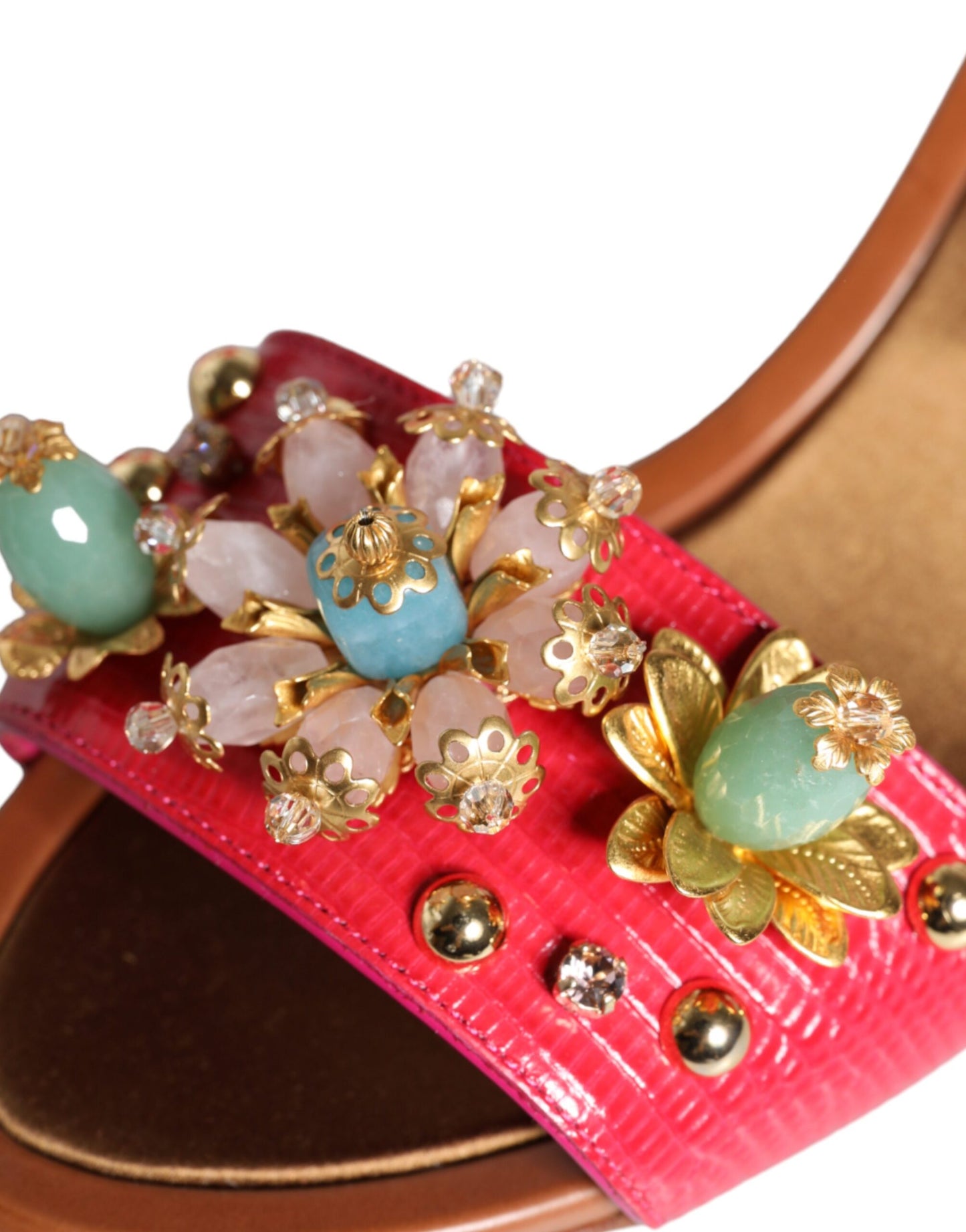 Fuchsiafarbene Sandalen „Keira“ aus verziertem Leder