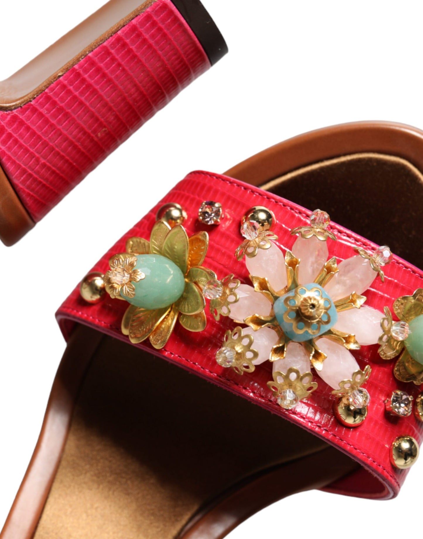 Fuchsiafarbene Sandalen „Keira“ aus verziertem Leder