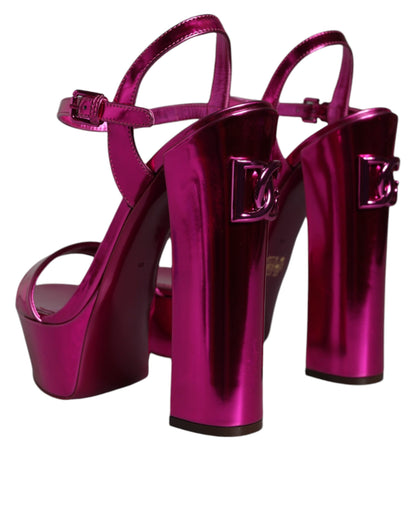 Fuchsia Leder Plateau Sandalen Keira mit Logo