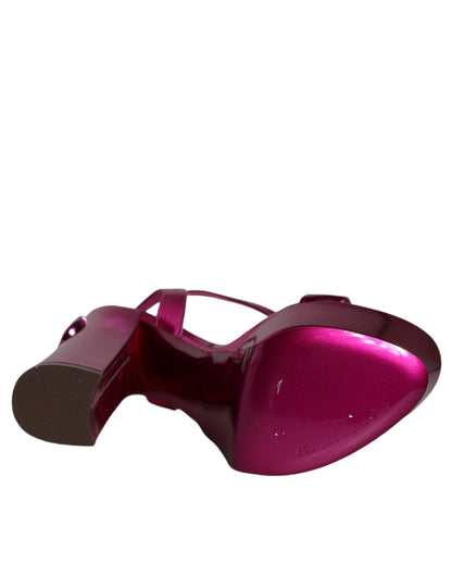 Fuchsia Leder Plateau Sandalen Keira mit Logo