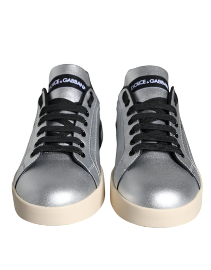 Silberne Portofino Sneakers aus Kalbsleder