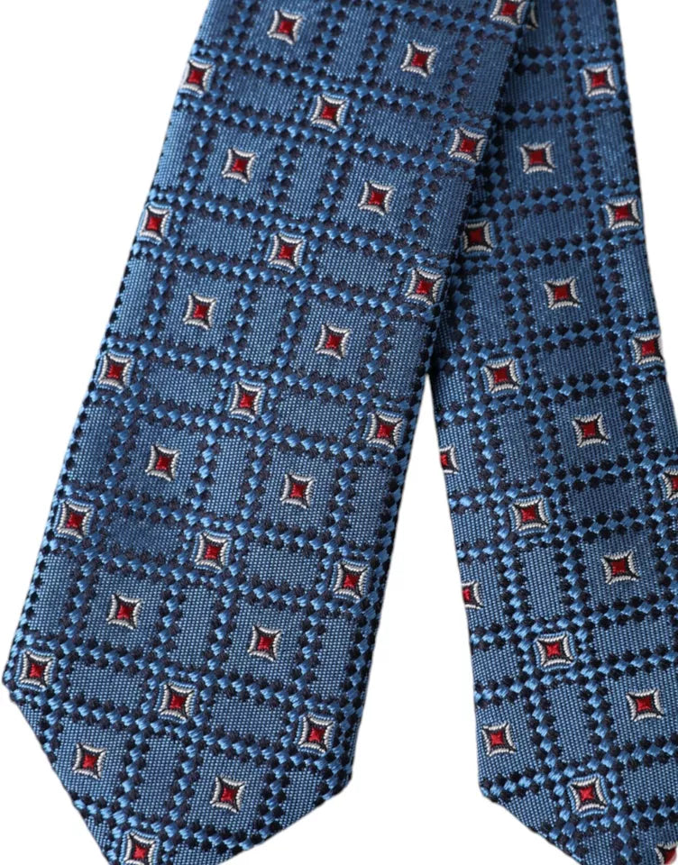 Blau gemusterte verstellbare Herrenkrawatte aus 100 % Seide
