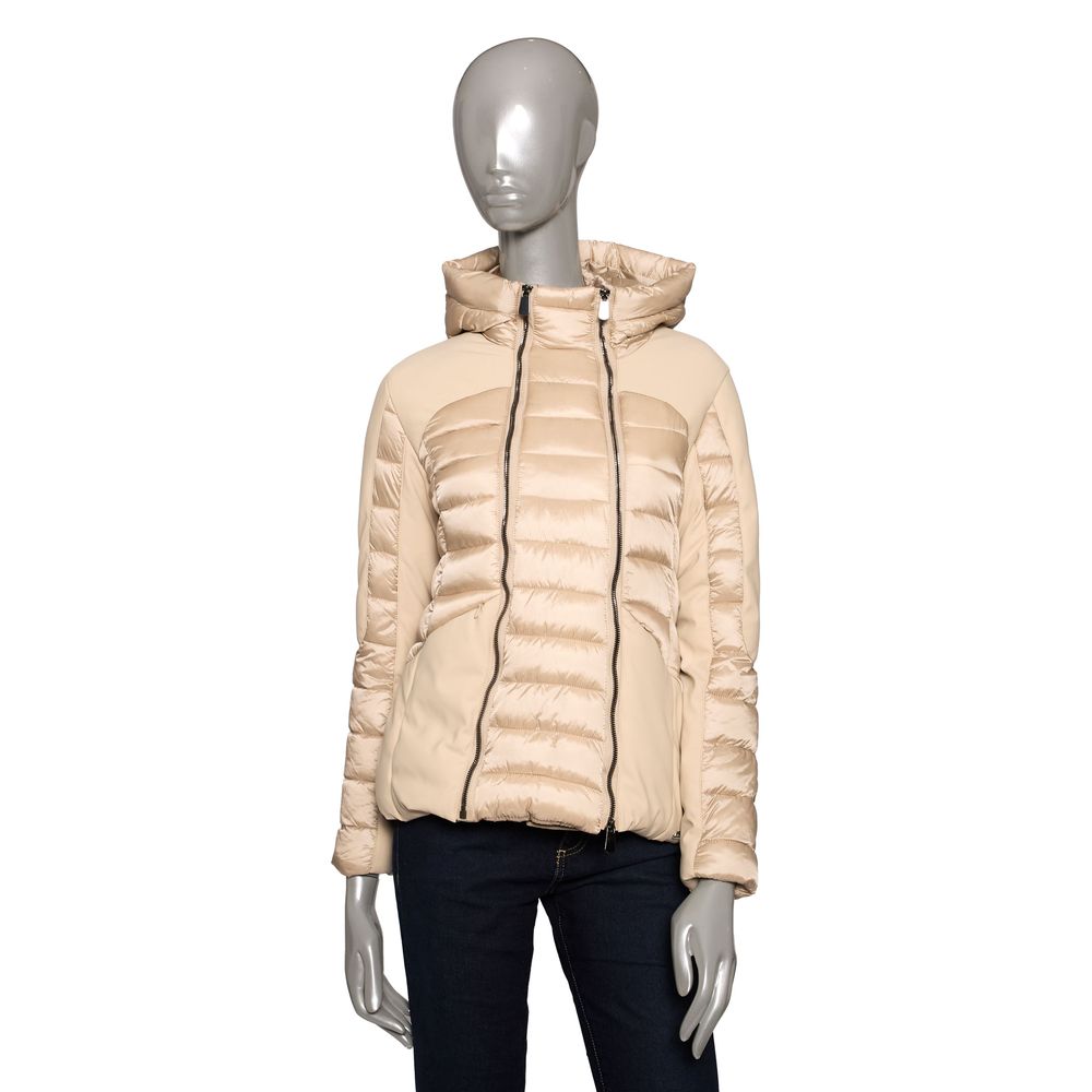 Beige Polyester Women Jacket with Hood