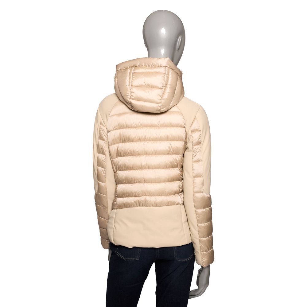 Beige Polyester Women Jacket with Hood