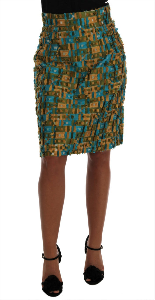 Eleganter grüner Jacquard-Rock mit hoher Taille
