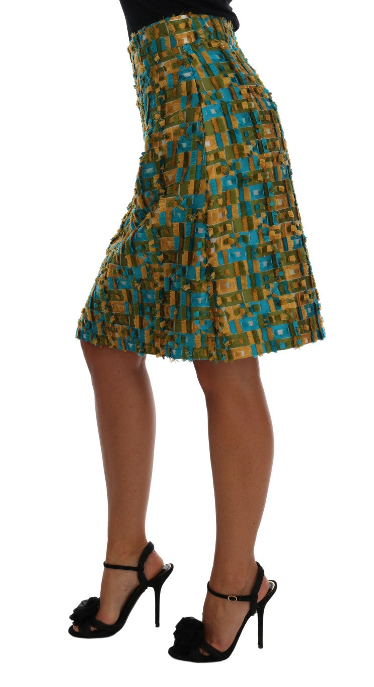 Eleganter grüner Jacquard-Rock mit hoher Taille