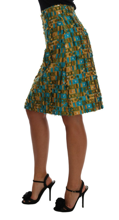 Eleganter grüner Jacquard-Rock mit hoher Taille