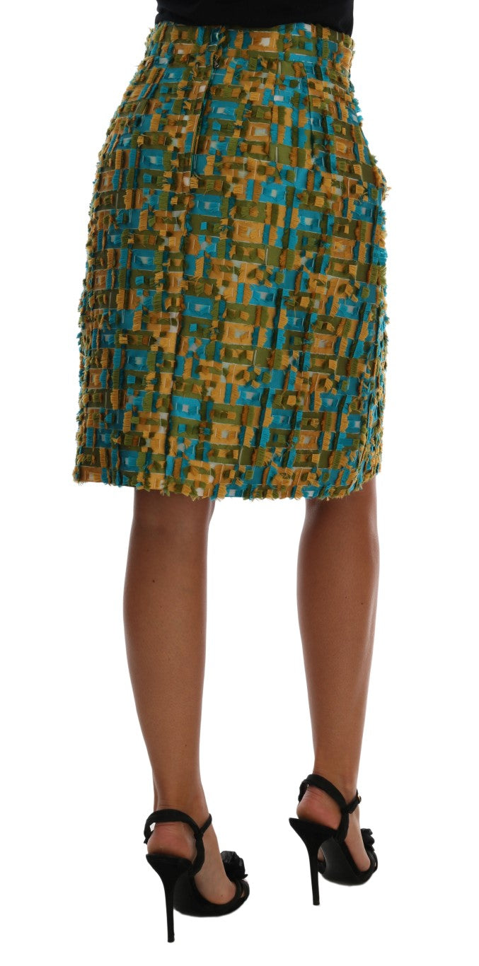 Eleganter grüner Jacquard-Rock mit hoher Taille
