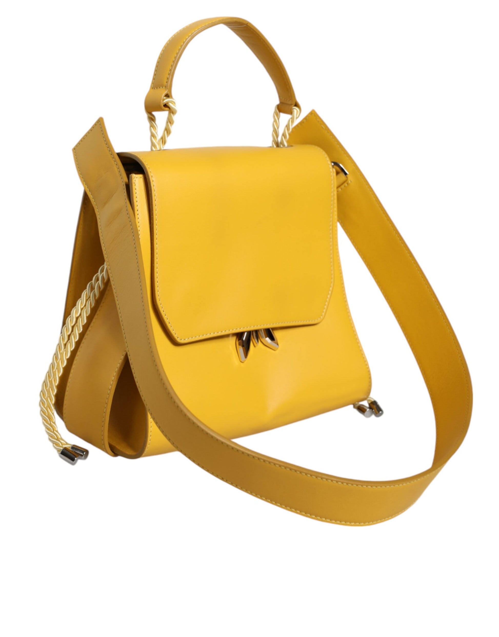 Gelbe Ledertasche mit Schultergurt und Tragegriff
