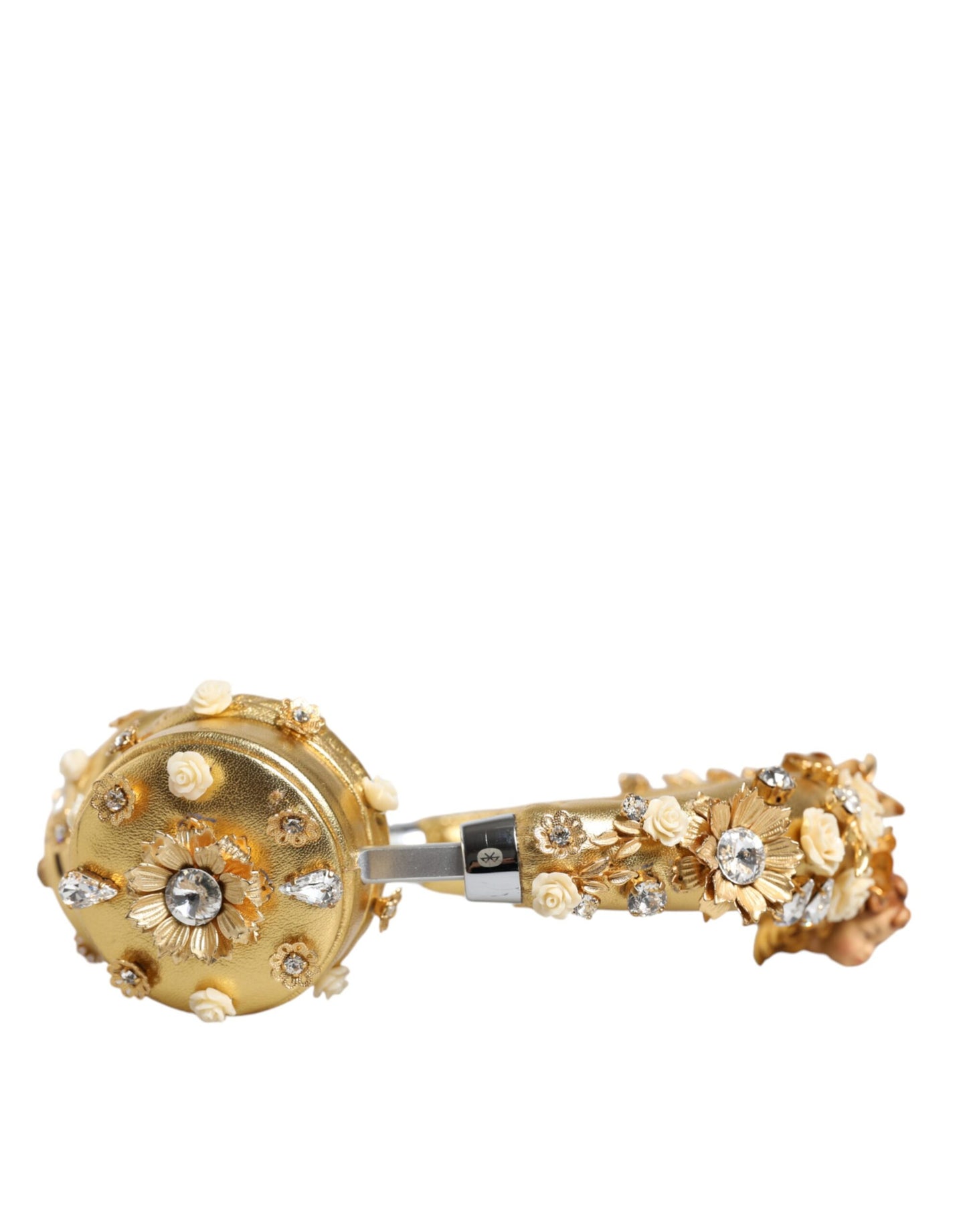 Goldene Leder-Kopfhörer mit Blumen- und Kristallengel-Motiv