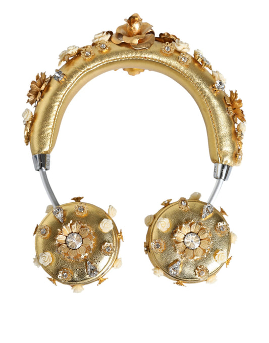 Goldene Leder-Kopfhörer mit Blumen- und Kristallengel-Motiv
