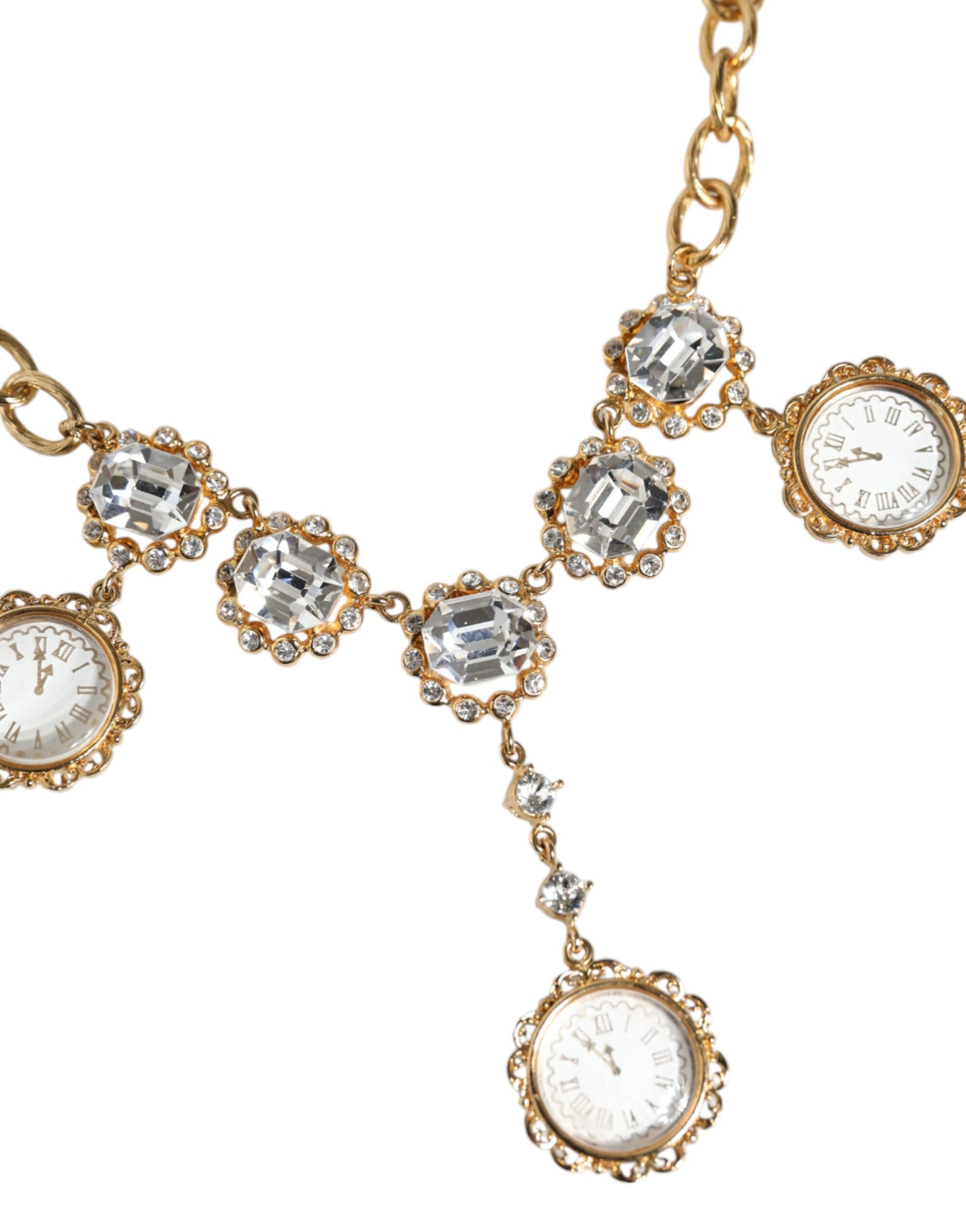 Statement-Halskette mit goldener Kette und Kristalluhr aus Messing