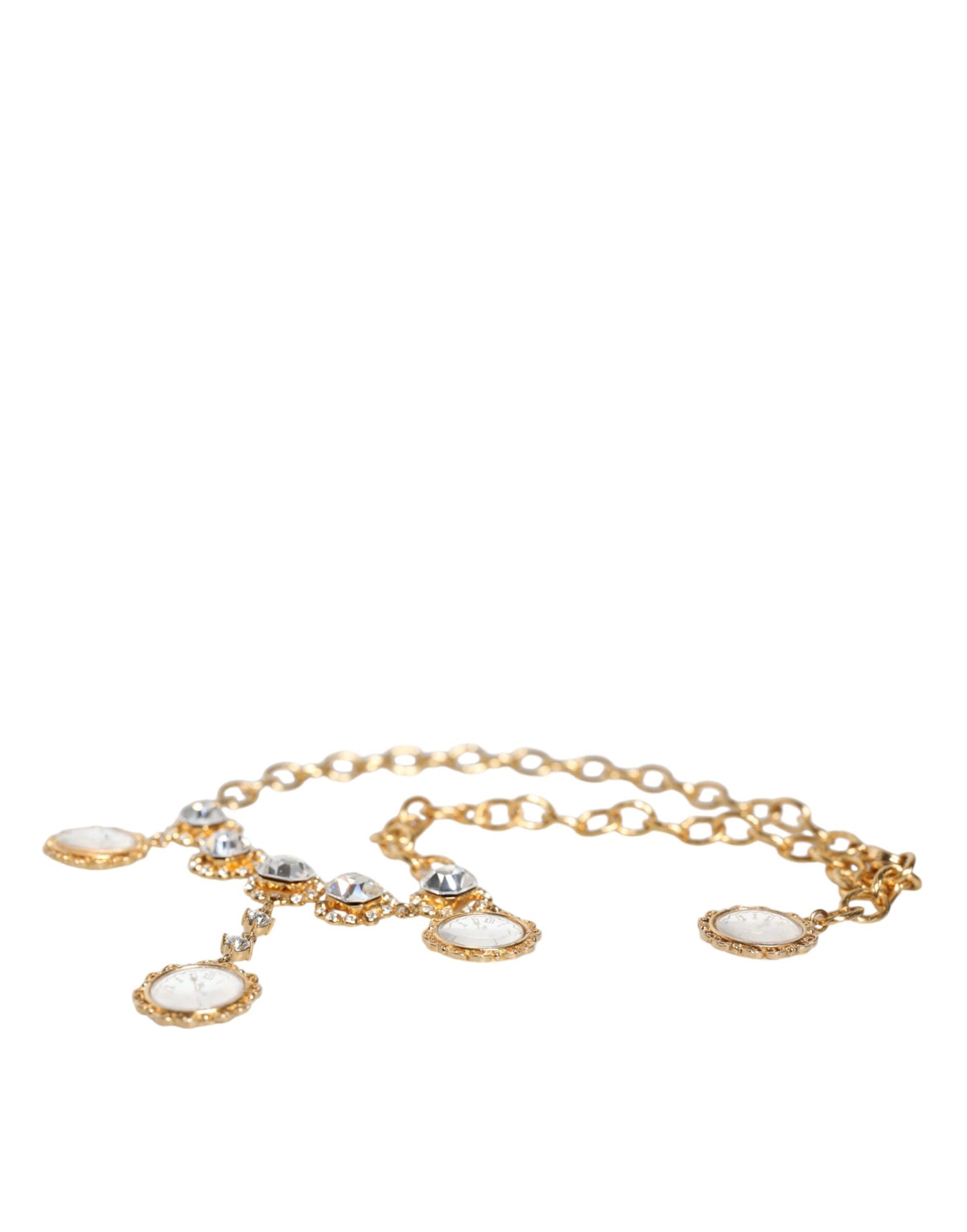 Statement-Halskette mit goldener Kette und Kristalluhr aus Messing