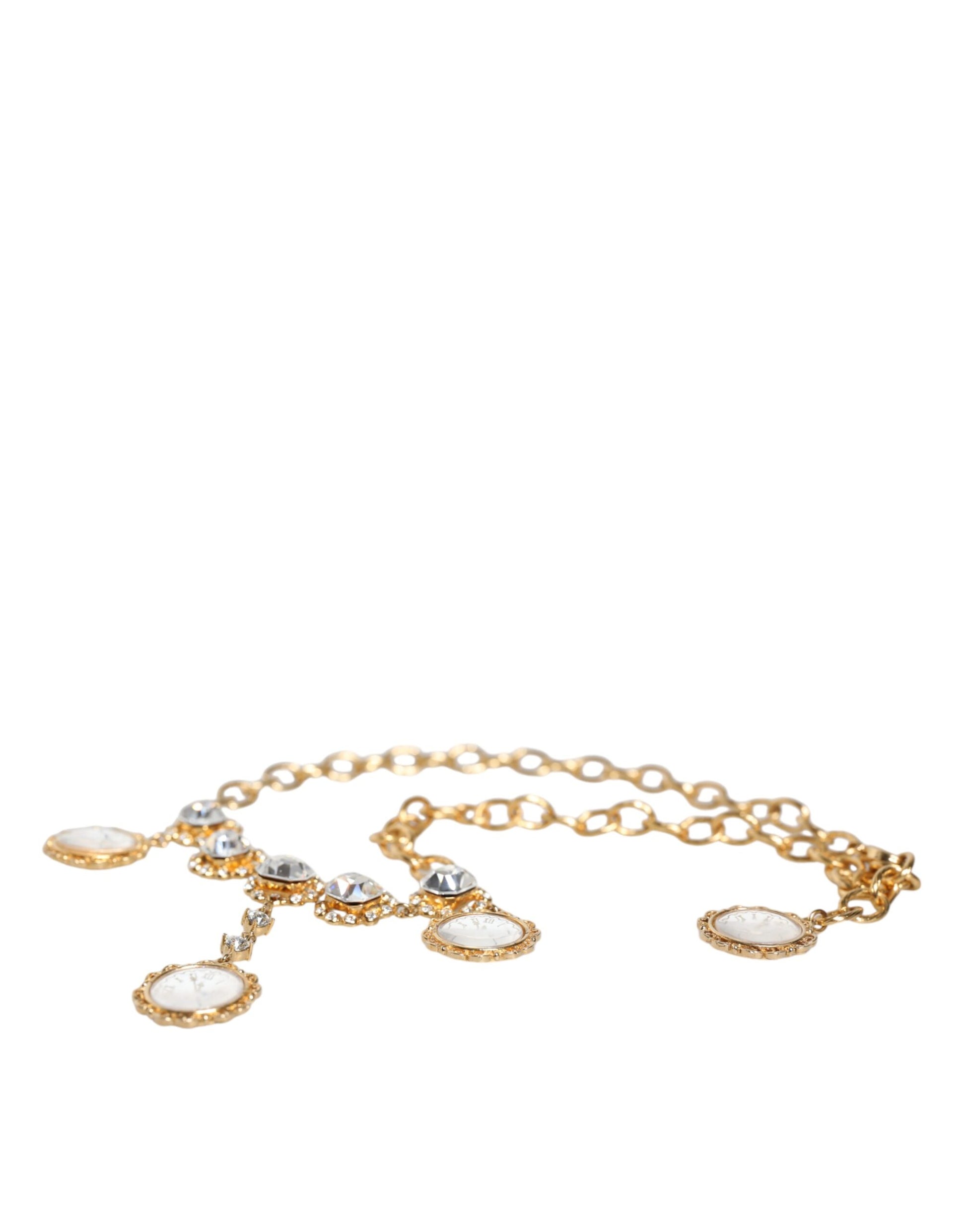 Statement-Halskette mit goldener Kette und Kristalluhr aus Messing