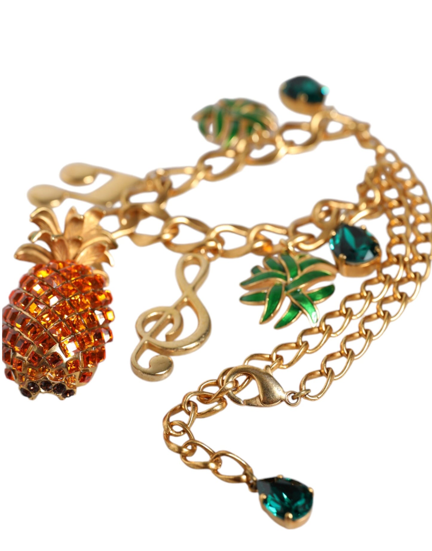 Goldfarbene Messingkette mit Ananas-Kristall und Musik-Halskette