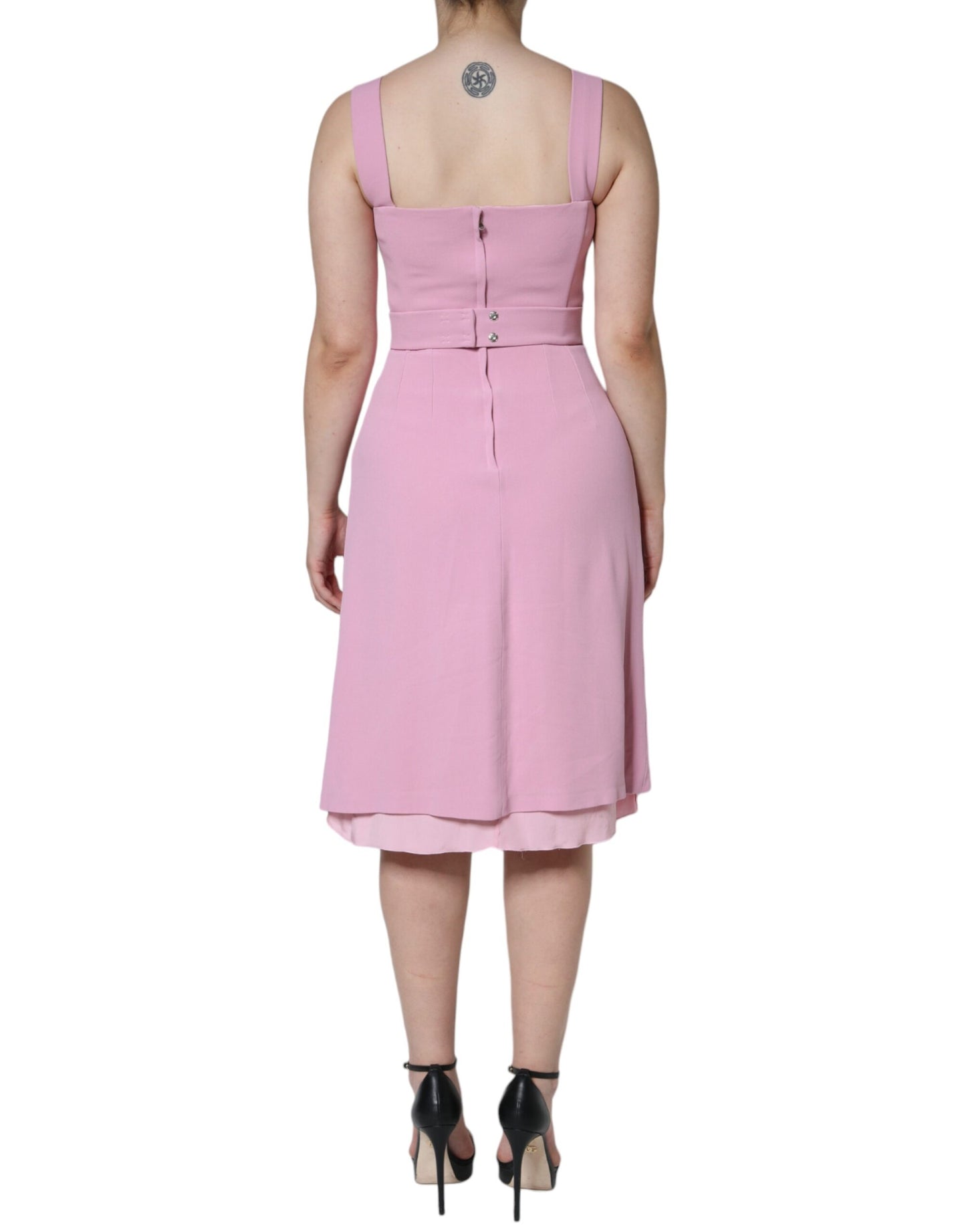 Rosa, ausgestelltes ärmelloses Kleid aus Viskose in A-Linie