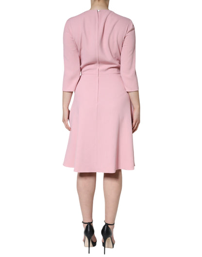 Rosa A-Linien-Kleid aus Viskose mit 3/4-Ärmeln