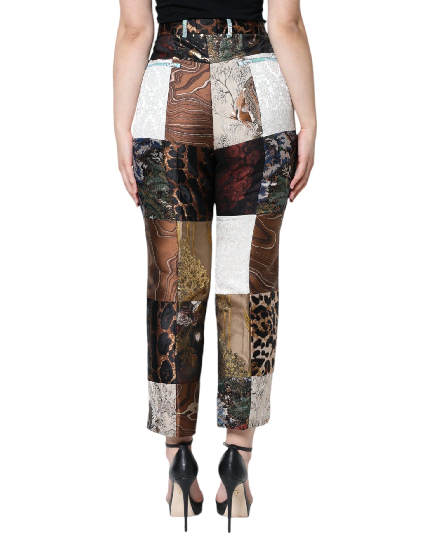 Mehrfarbige Jacquard-Hose mit hoher Taille und Patchwork