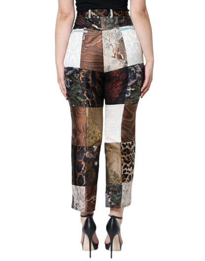 Mehrfarbige Jacquard-Hose mit hoher Taille und Patchwork