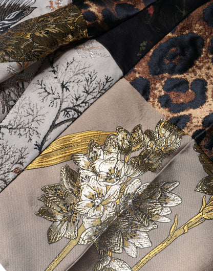 Mehrfarbige Jacquard-Hose mit hoher Taille und Patchwork