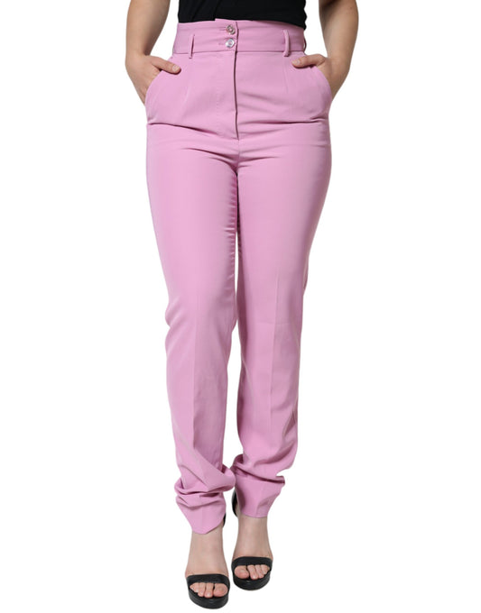 Rosa, hoch taillierte, konische Hose aus Polyester für Damen
