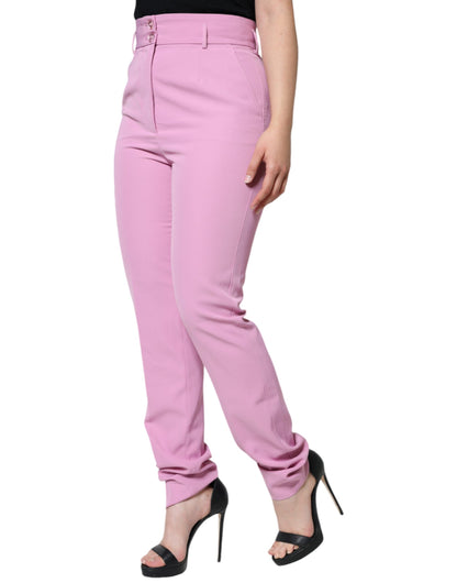 Rosa, hoch taillierte, konische Hose aus Polyester für Damen