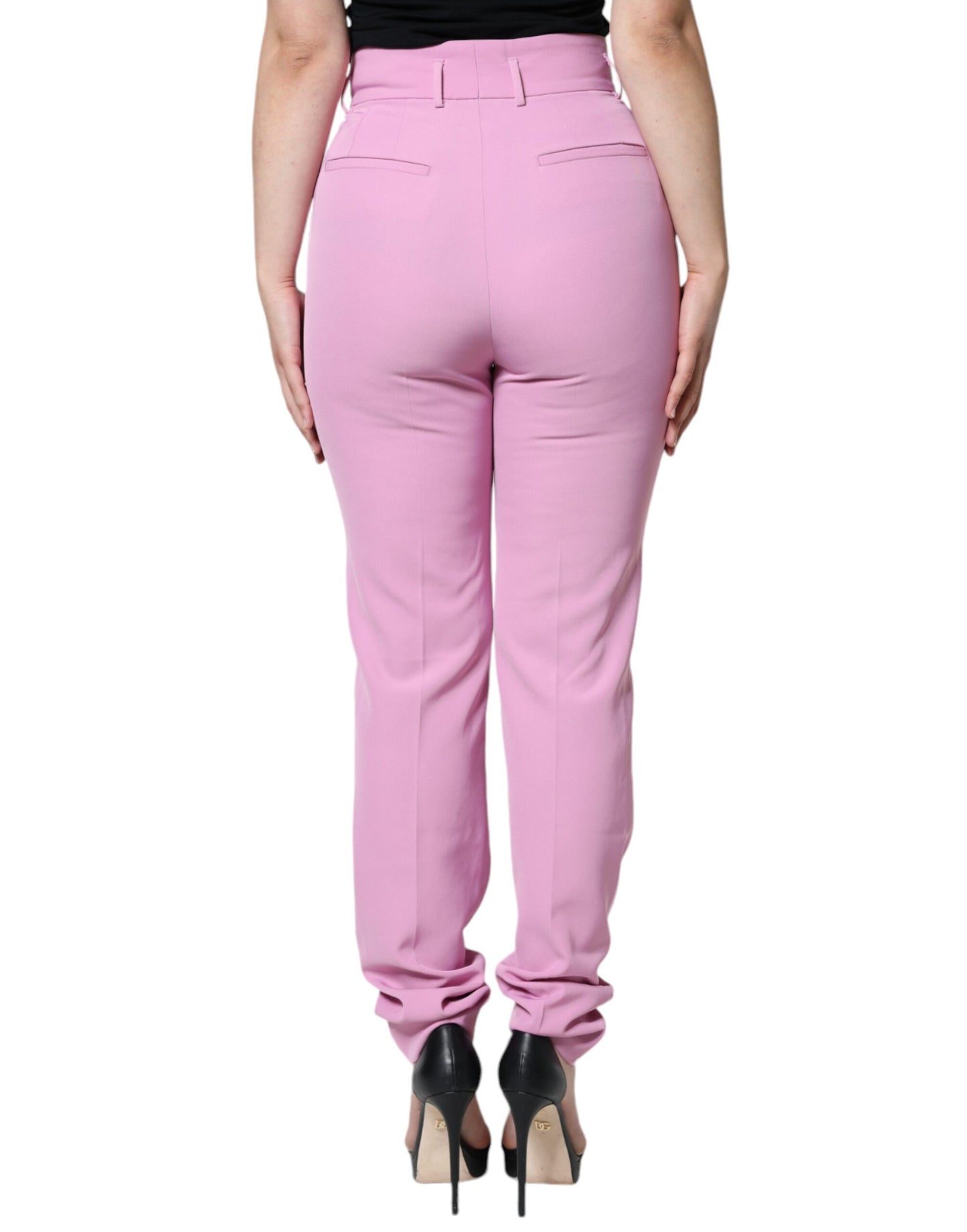 Rosa, hoch taillierte, konische Hose aus Polyester für Damen