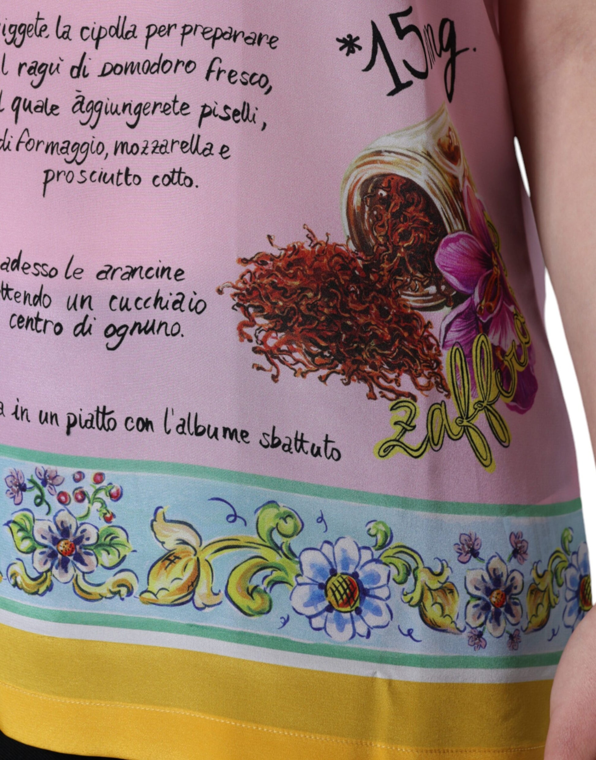 Rosa Seidentop mit Araneine-Siciliana-Print und kurzen Ärmeln