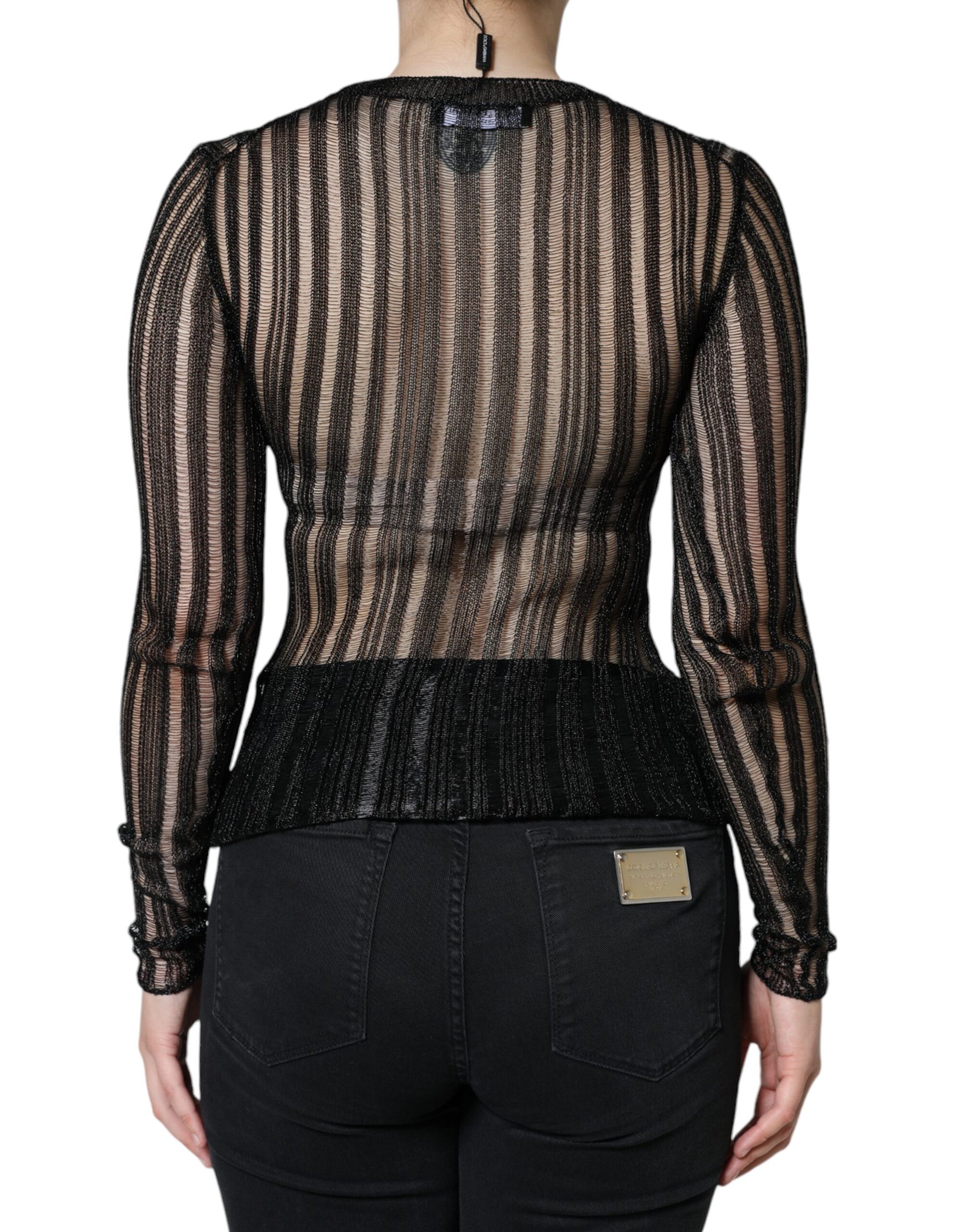 Black Stripe See Through Long Sleeves Top